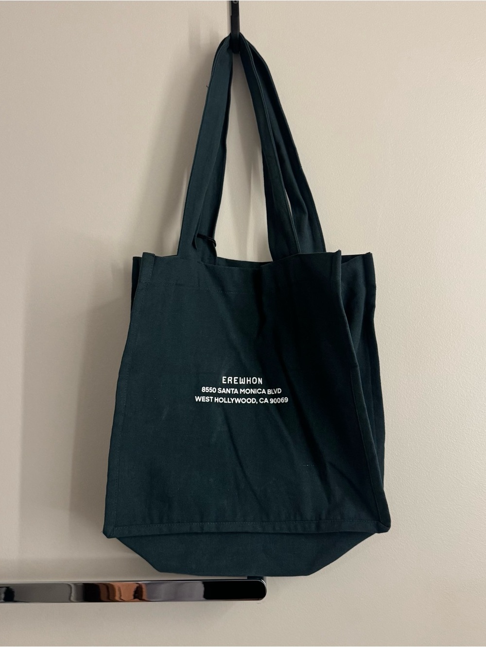 Erewhon West Hollywood forest green Canvas Tote Bag with White Logo